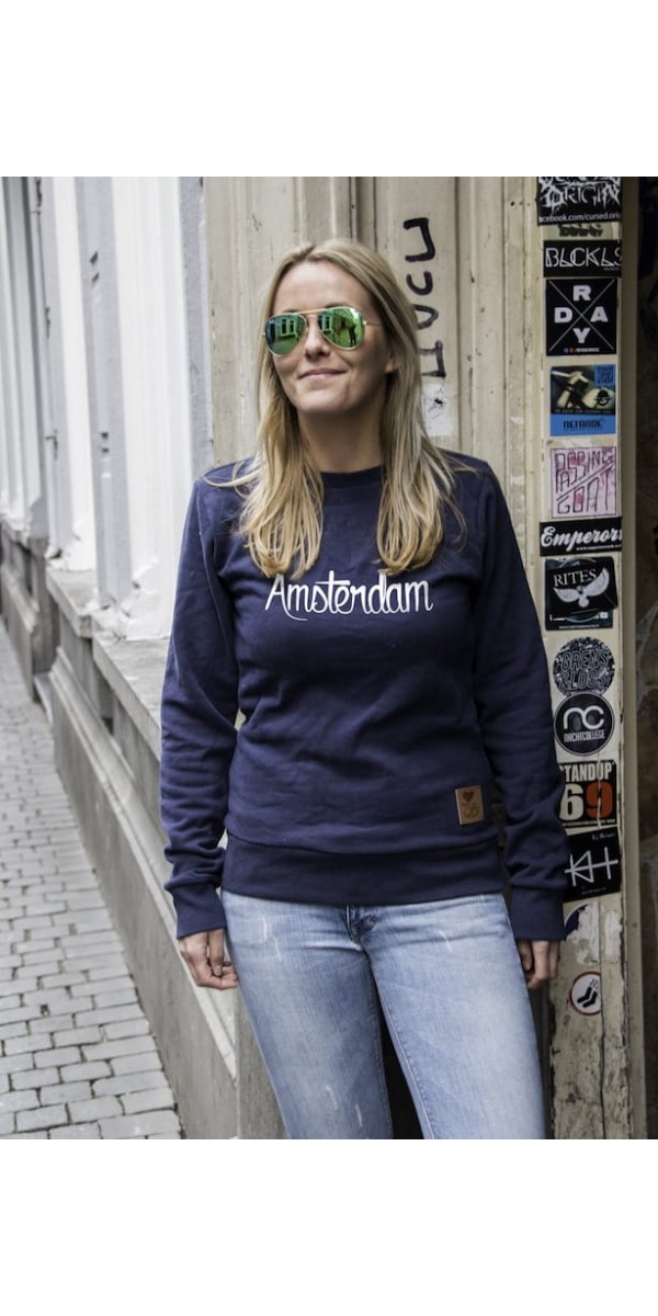 Sweater donker blauw | Amsterdam wit