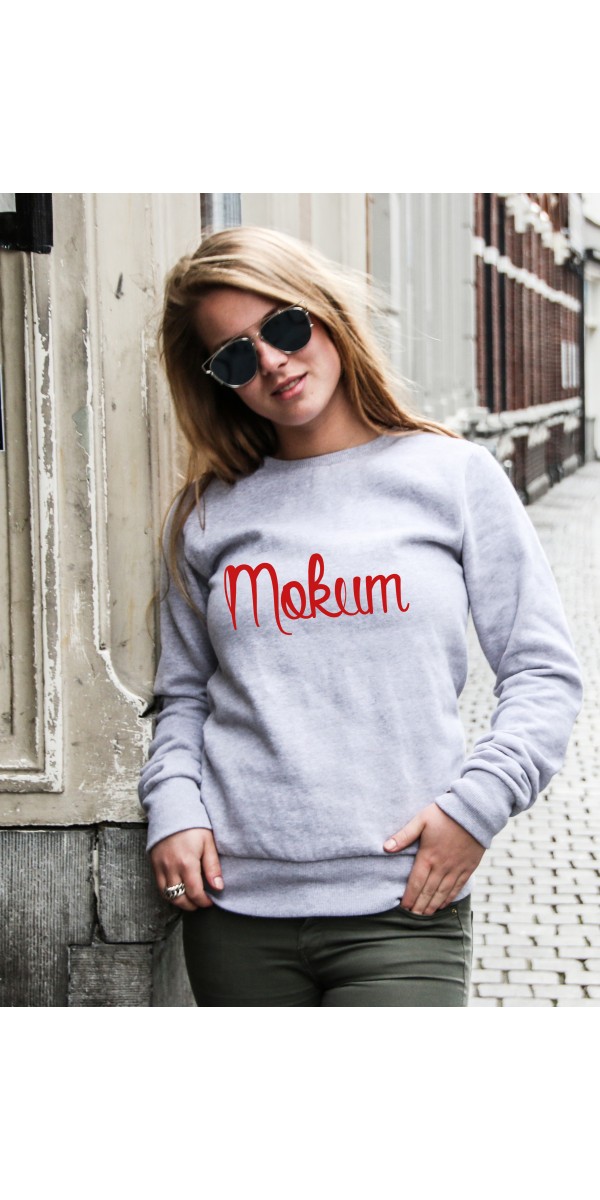 Sweater grijs | Mokum rood