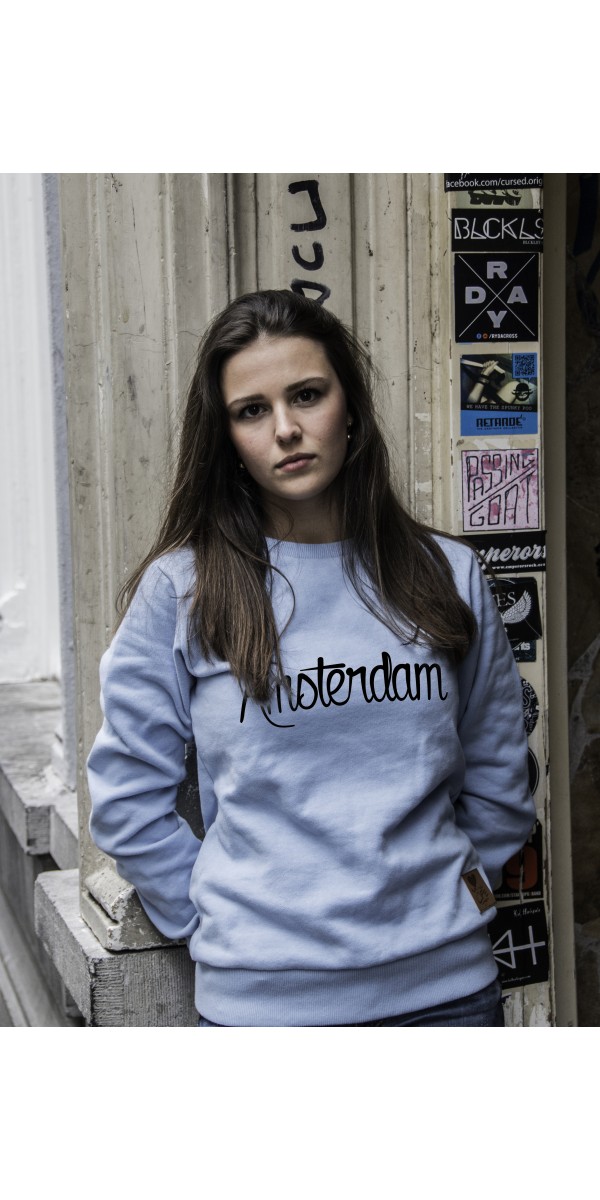 Sweater lichtblauw | Amsterdam zwart