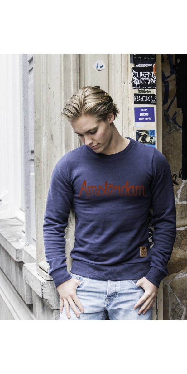 Sweater Donker blauw | Amsterdam rood