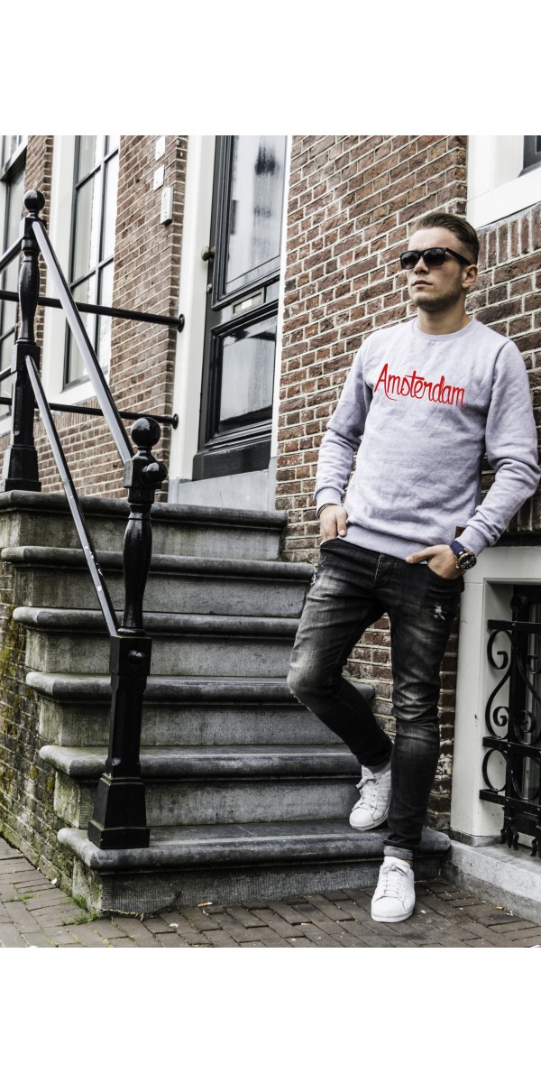 Sweater grijs | Amsterdam rood