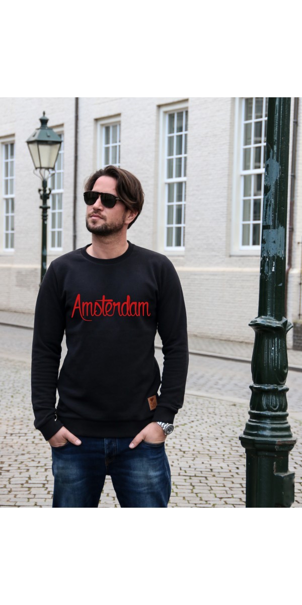 Sweater zwart | Amsterdam rood