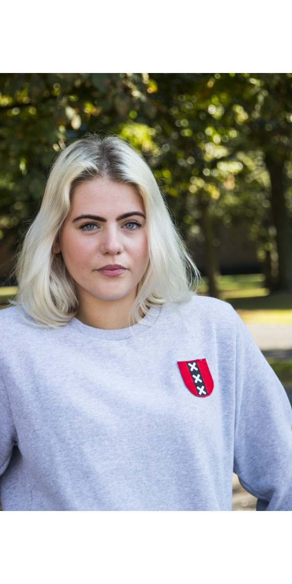Sweater Grijs | Embleem Amsterdam Rood