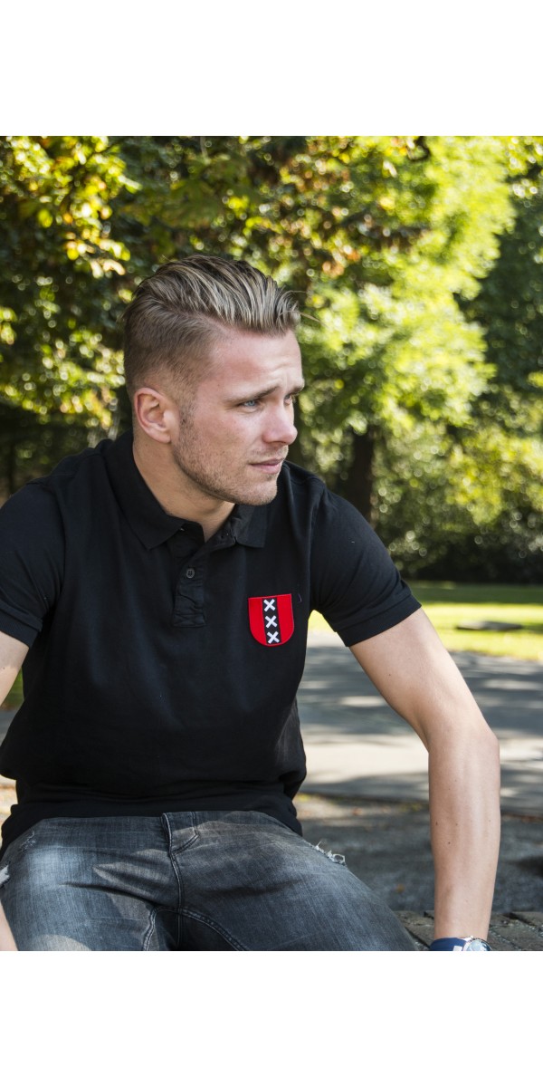 Polo Zwart | Embleem Amsterdam Rood