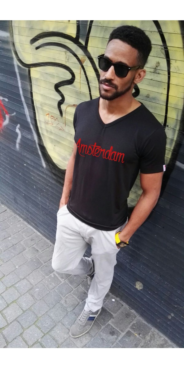 Shirt zwart | Amsterdam rood