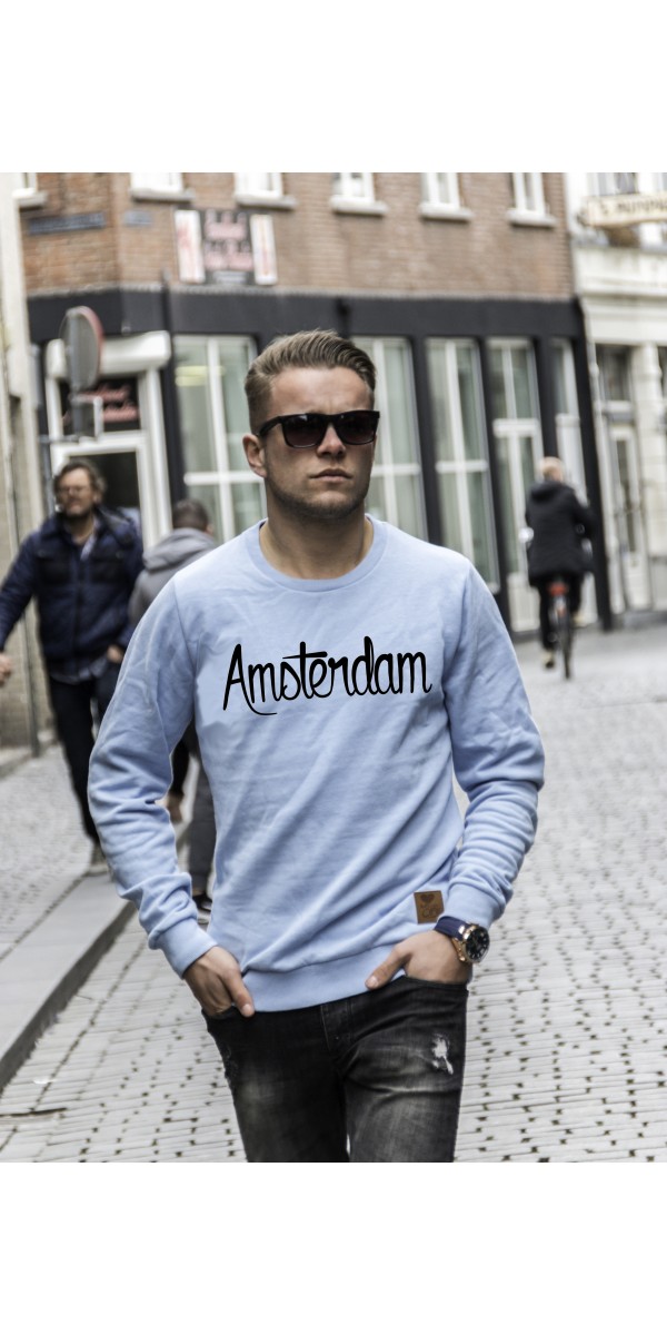 Sweater Licht blauw | Amsterdam zwart