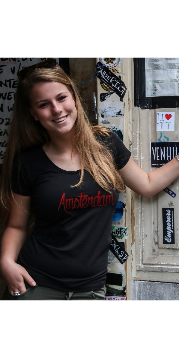 Shirt zwart | Amsterdam rood